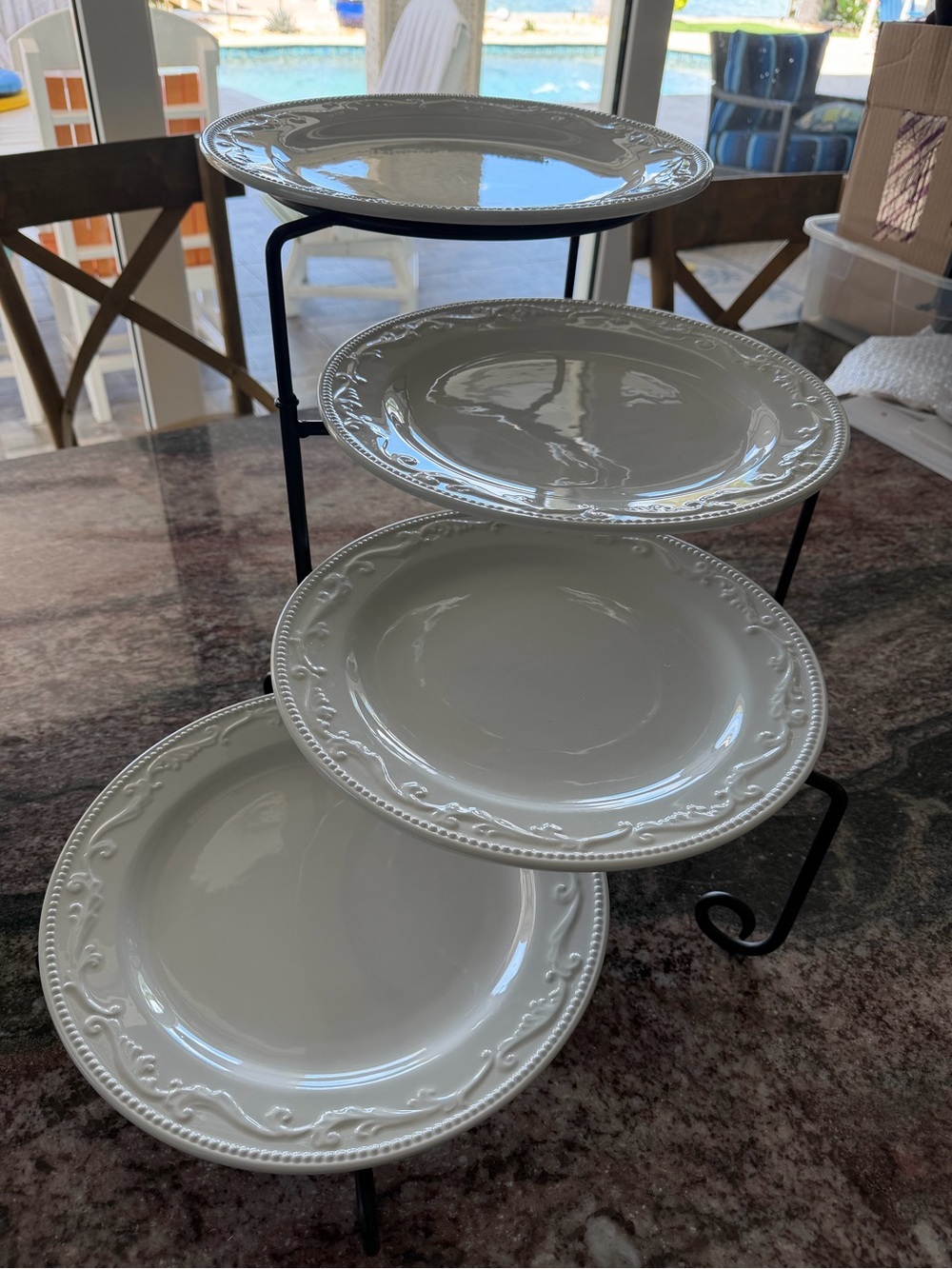 Ceramic Serving / Hostess Plate Set on Metal Serving Stand - Home Dining - Picture 6 of 8